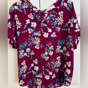 Woman’s Pink Rose 100% Polyester Floral Print Short‎ Sleeve Blouse Size XL